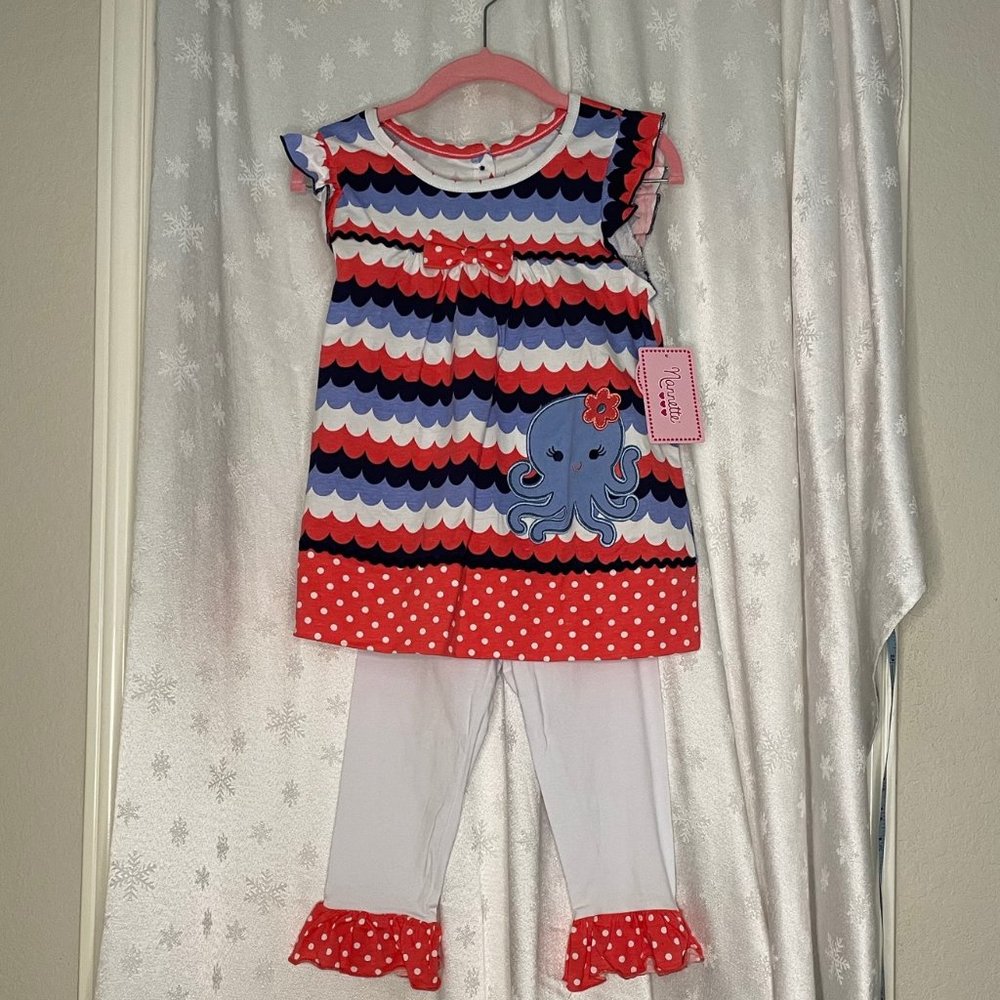 Nannette 2 PC Girls Outfit With Octopus, Size 6X